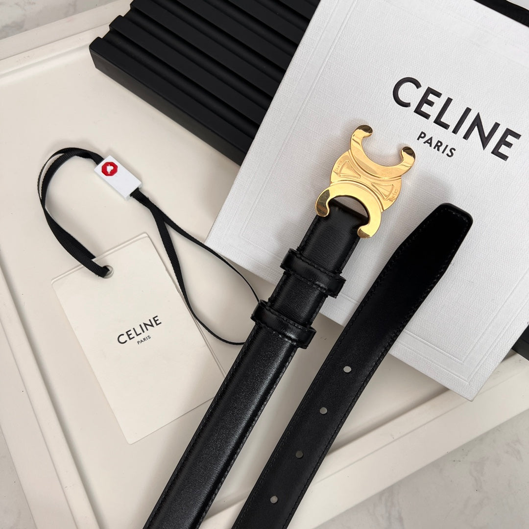 CL TRIOMPHE 25 MM BELT IN BLACK SOLF CALFSKIN GOLD HARDWARE