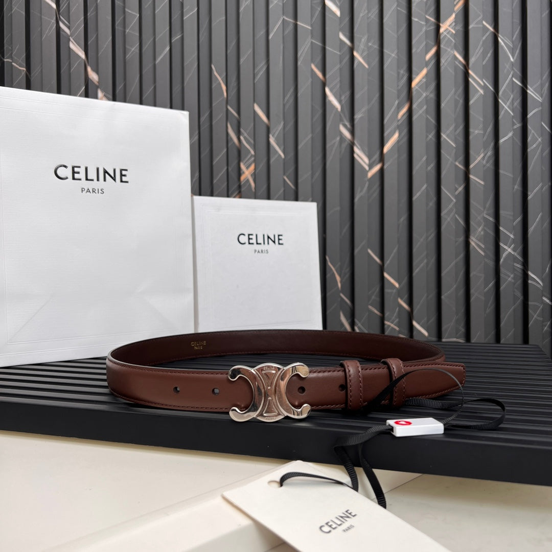 TRIOMPHE 25 MM BELT IN DARK BROWN CALFSKIN SILVER HARDWARE