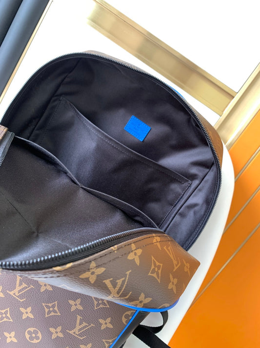 DEAN BACKPACK 42 IN BLUE AND BROWN MONOGRAM CANVAS