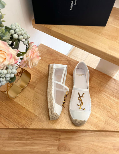 SL YVES LOGO SLIP ON WHITE CALFSKIN AND MESH