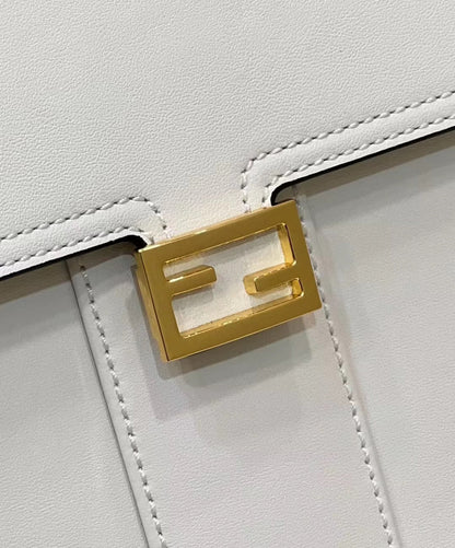 FENDI PEEKABOO 33 BAG IN WHITE CALFSKIN WITH STRAP GOLD HARDWARE