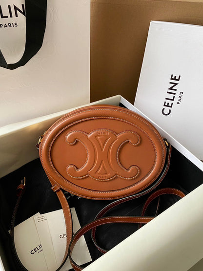 SMOOTH CALFSKIN 20 OVAL CINNAMON BROWN BAG
