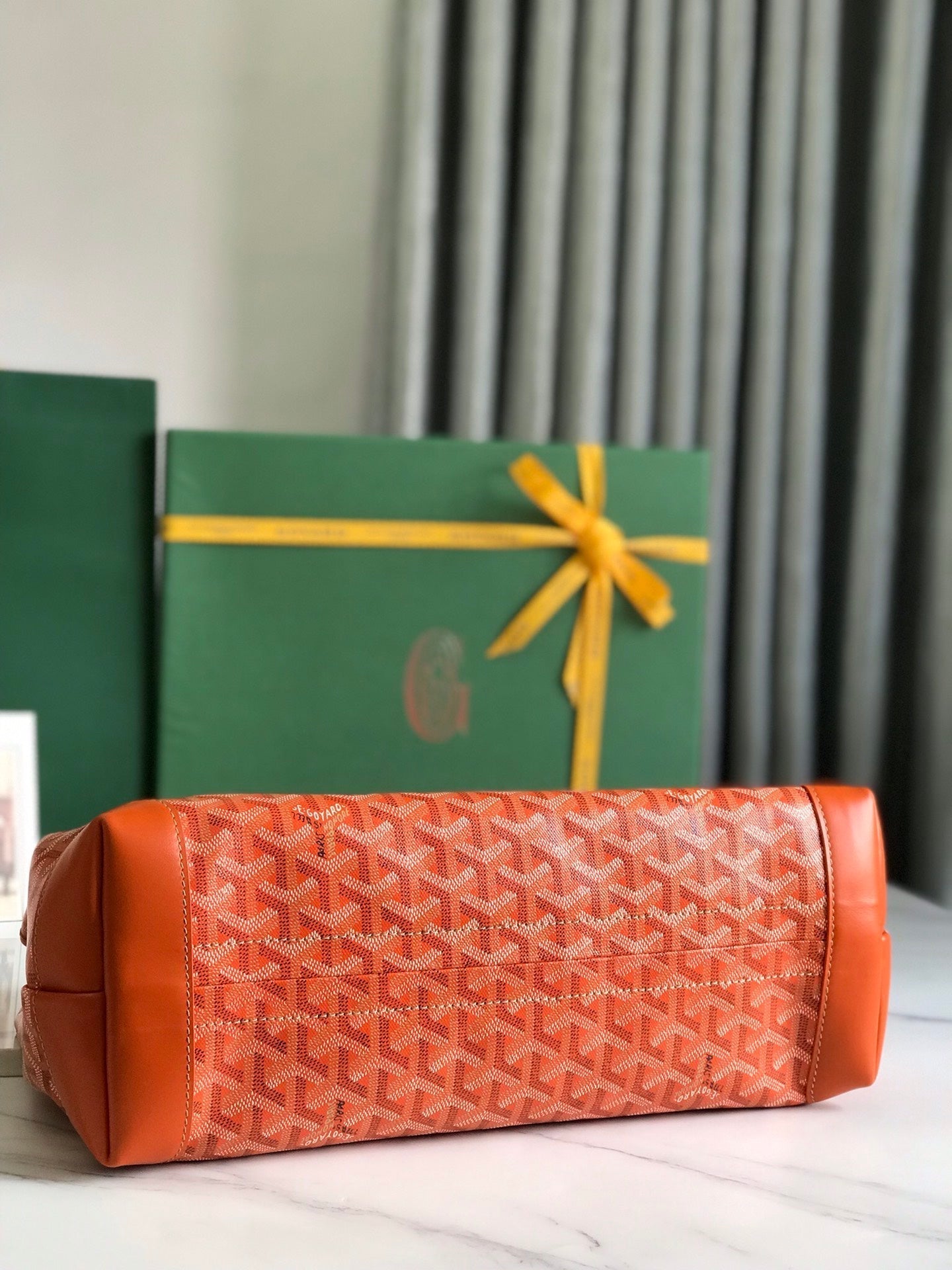 BELLECHASSE BIAUDE PM BAG 36 IN ORANGE GOYARDINE CANVAS AND CALFSKIN TRIM
