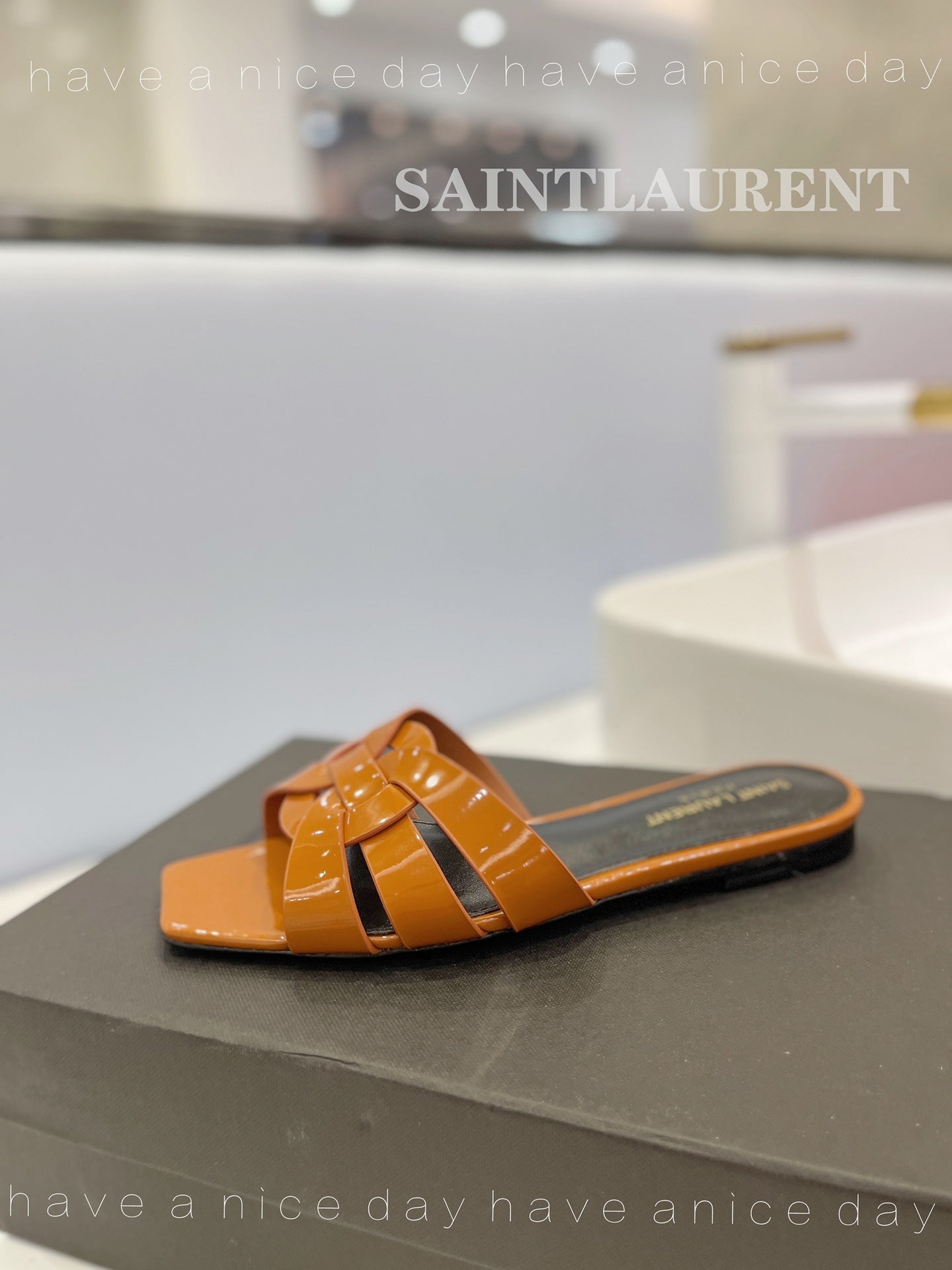 SL TRIBUTE SLIPPERS GLOSSY COPPER CALFSKIN