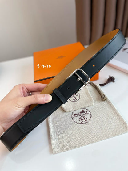 HM ROMAIN 35MM BELT BLACK LEATHER SILVER HARDWARE