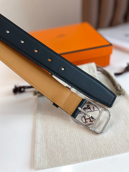 HM ROMAIN 35MM BELT BLACK LEATHER SILVER HARDWARE