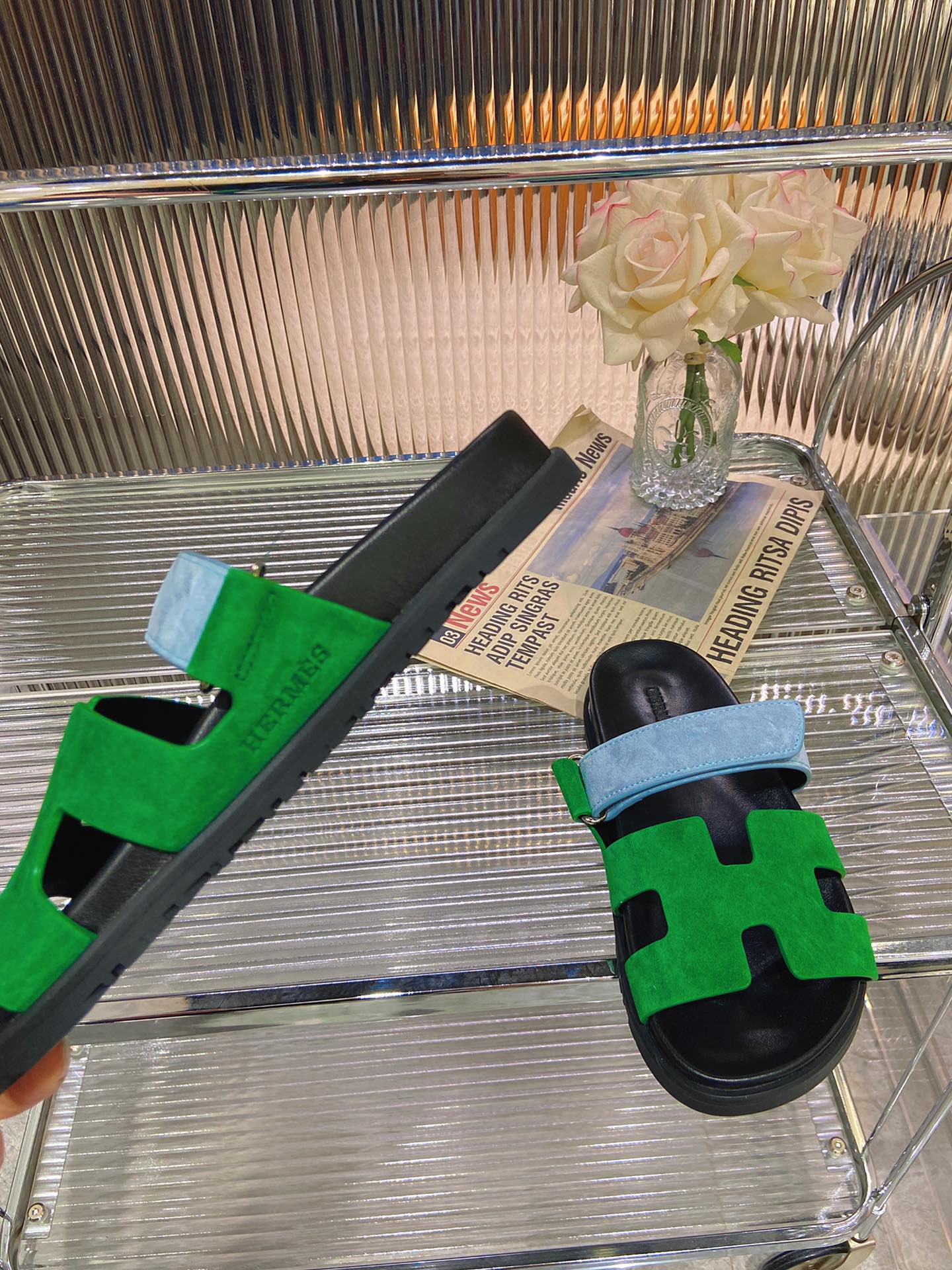 CHYPRE SANDAL GREEN MIX BLUE SUEDE