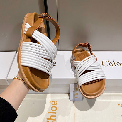 CROSS STRAP SANDAL IN WHITE MIX BRONZE BROWN RUBBER WITH GOLD HARDWARE
