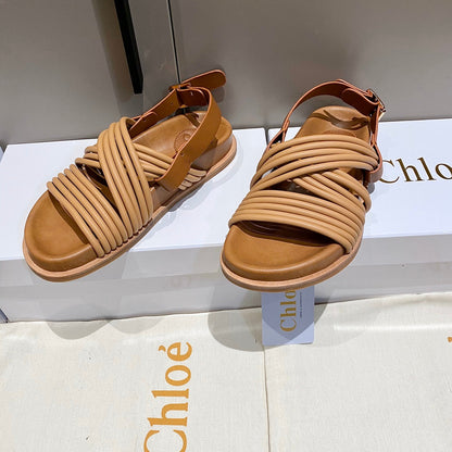 CROSS STRAP SANDAL IN BRONZE BROWN RUBBER WITH GOLD HARDWARE