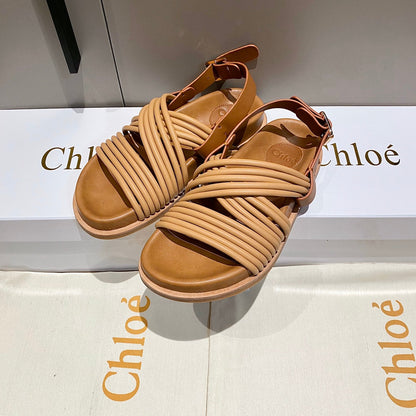 CROSS STRAP SANDAL IN BRONZE BROWN RUBBER WITH GOLD HARDWARE