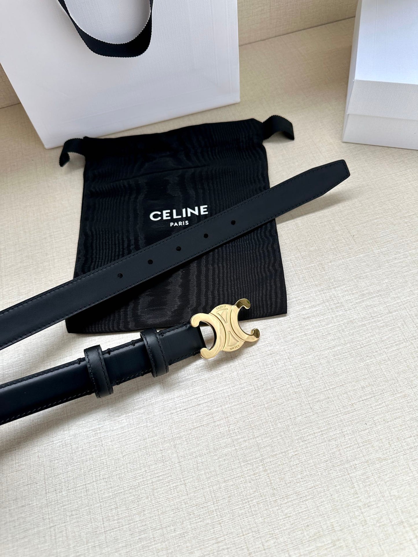 Medium Triomphe Belt 25mm Black Calfskin Ghw