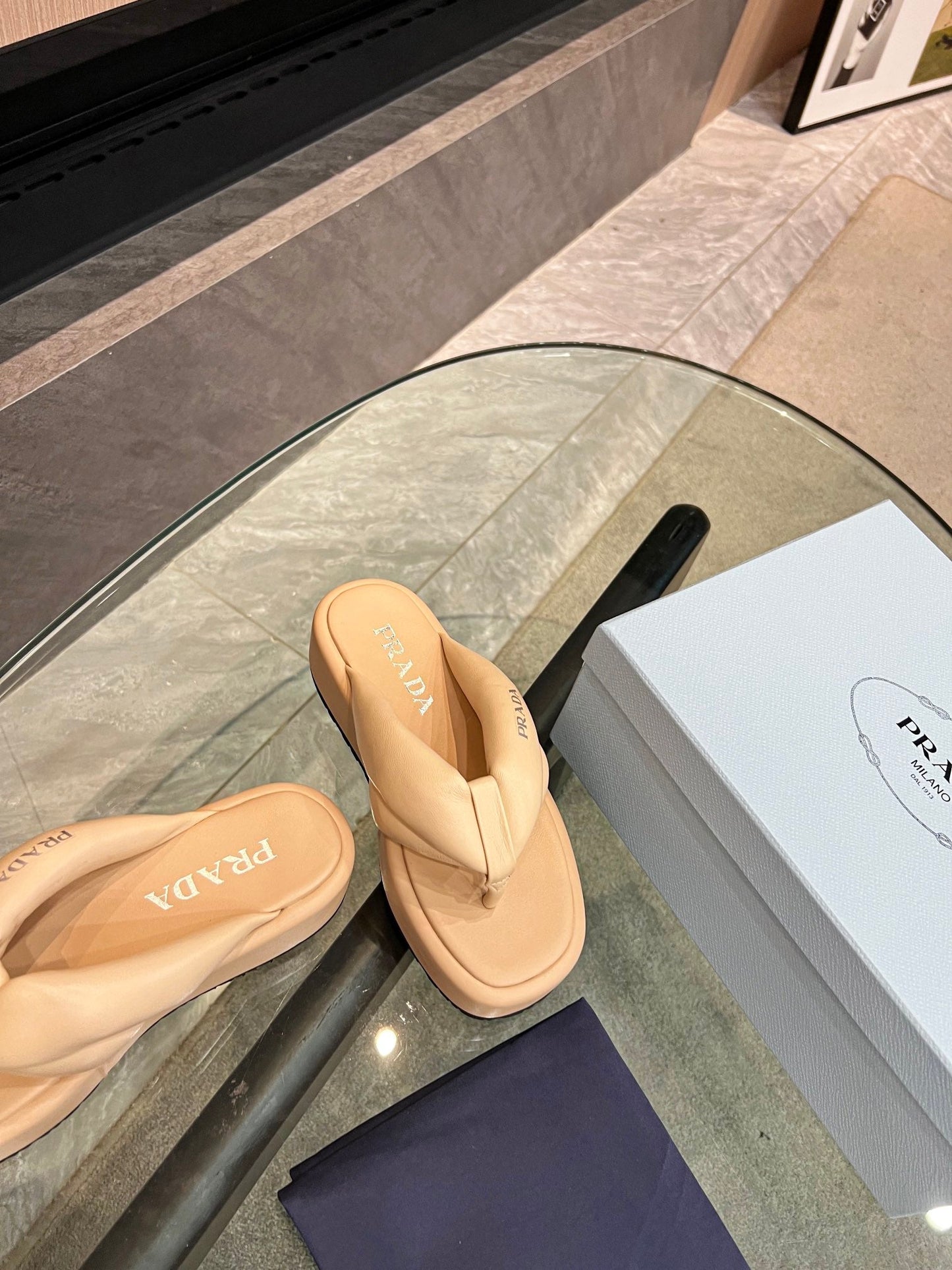 PRA THONG FLATFORM SANDALS TUSCAN LAMBSKIN