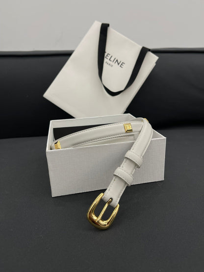 CL SMALL 18 MM TRIOMPHE BELT IN TAURILLON WHITE LEATHER GOLD HARDWARE