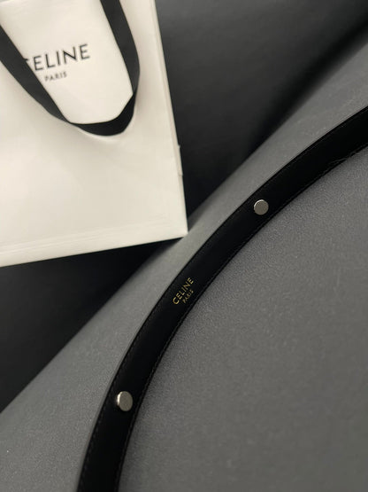 CL SMALL 18 MM TRIOMPHE BELT IN TAURILLON BLACK LEATHER SILVER HARDWARE