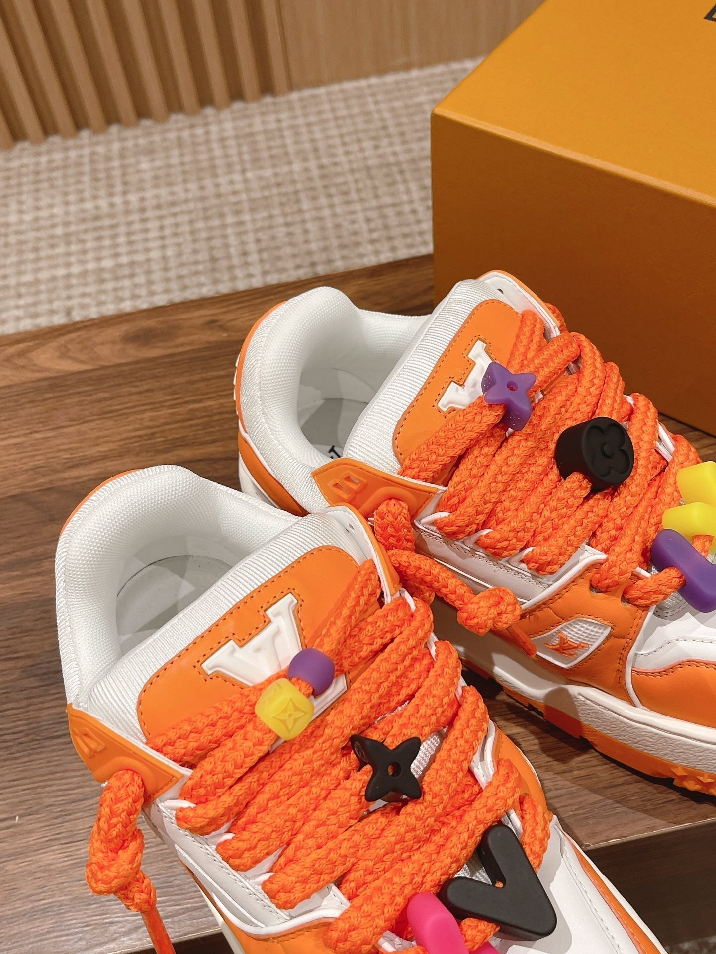 LV Trainer Maxi Sneaker White Mix Orange Calfskin