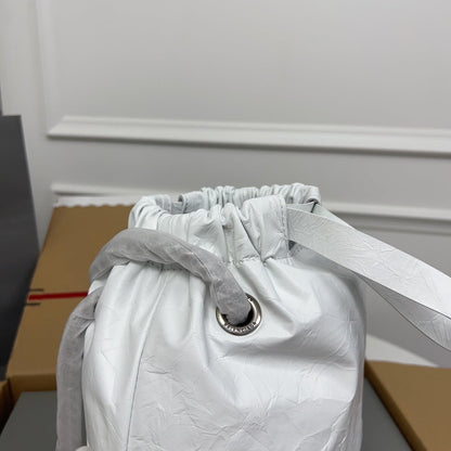 CRUSH SMALL TOTE BAG 27 IN WHITE CRUSHED CALFSKIN SILVER HARDWARE