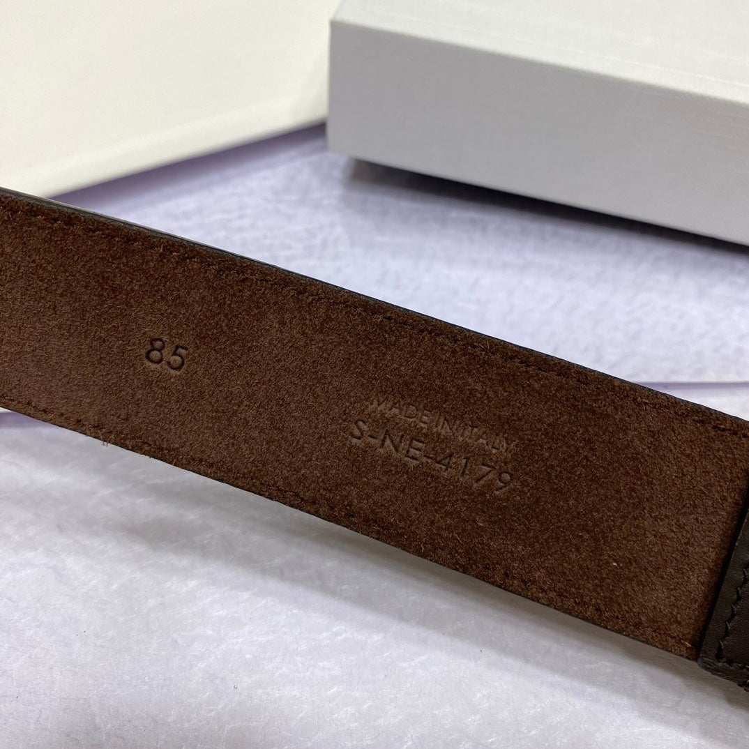 CL LARGE 35MM TWIN TRIOMPHE BELT IN BLACK AND BROWN CALFSKIN GOLD HARDWARE