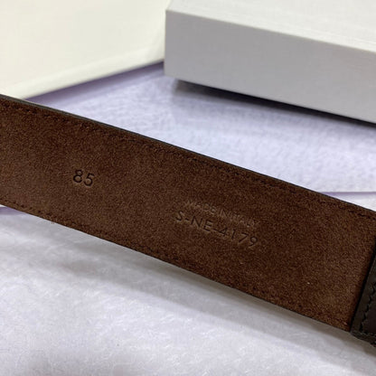 CL LARGE 35MM TWIN TRIOMPHE BELT IN BLACK AND BROWN CALFSKIN GOLD HARDWARE