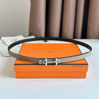 HM GAMMA BUCKLE & REVERSIBLE KHAKI BROWN AND BLACK LEATHER STRAP 13MM SILVER HARDWARE