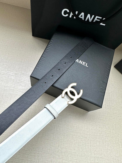 CC 30MM BELT IN FULL WHITE SMOOTH CALFSKIN METAL HARDWARE