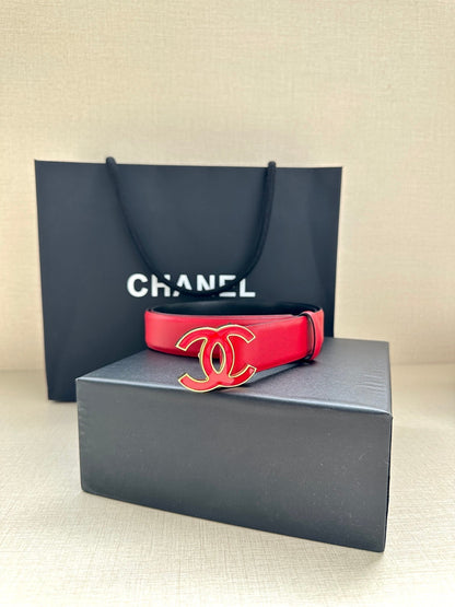 CC 30MM BELT IN CHERRY RED SMOOTH CALFSKIN METAL HARDWARE