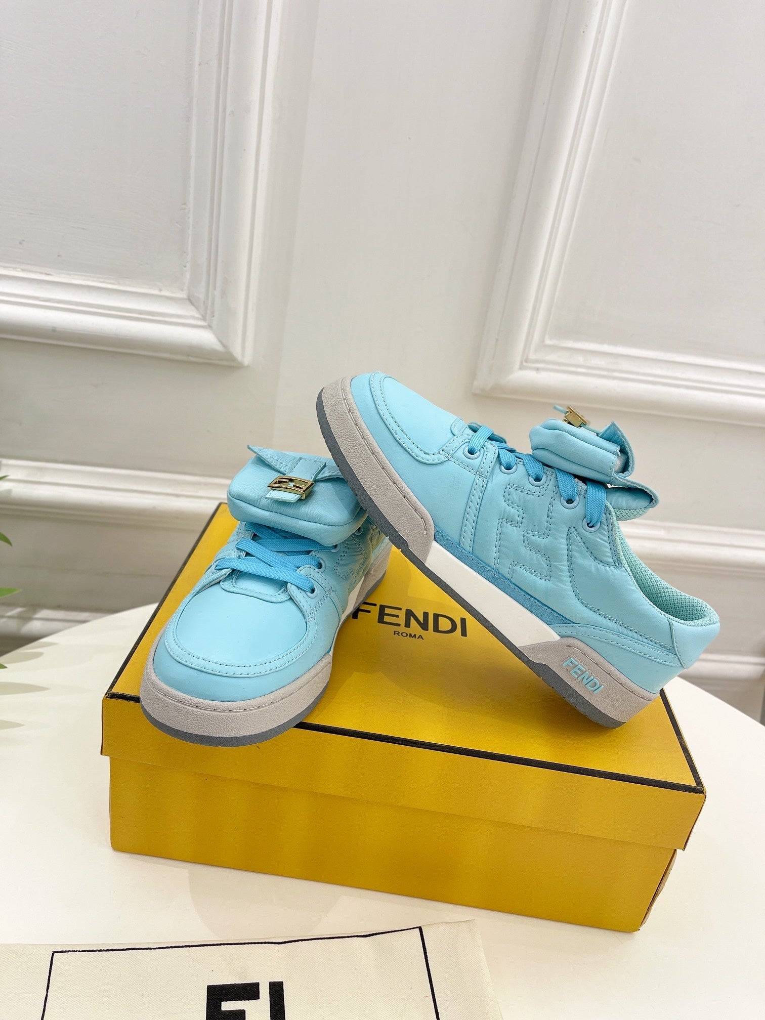 FENDI TRAINER SNEAKER IN SKY BLUE LAMBSKIN
