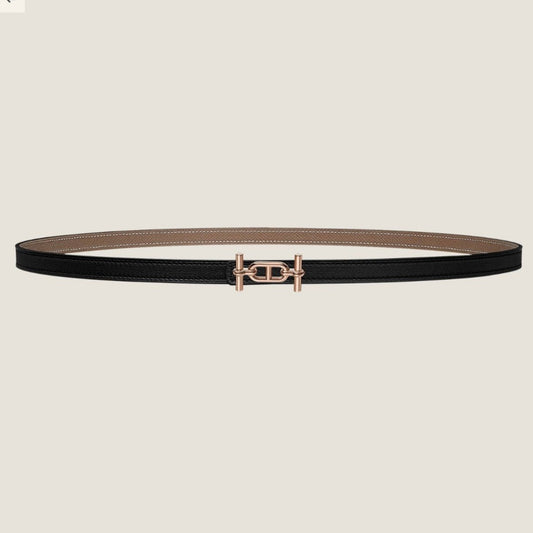 HM ANCRE BUCKLE & REVERSIBLE BLACK AND KHAKI BROWN LEATHER STRAP 13MM COPPER HARDWARE