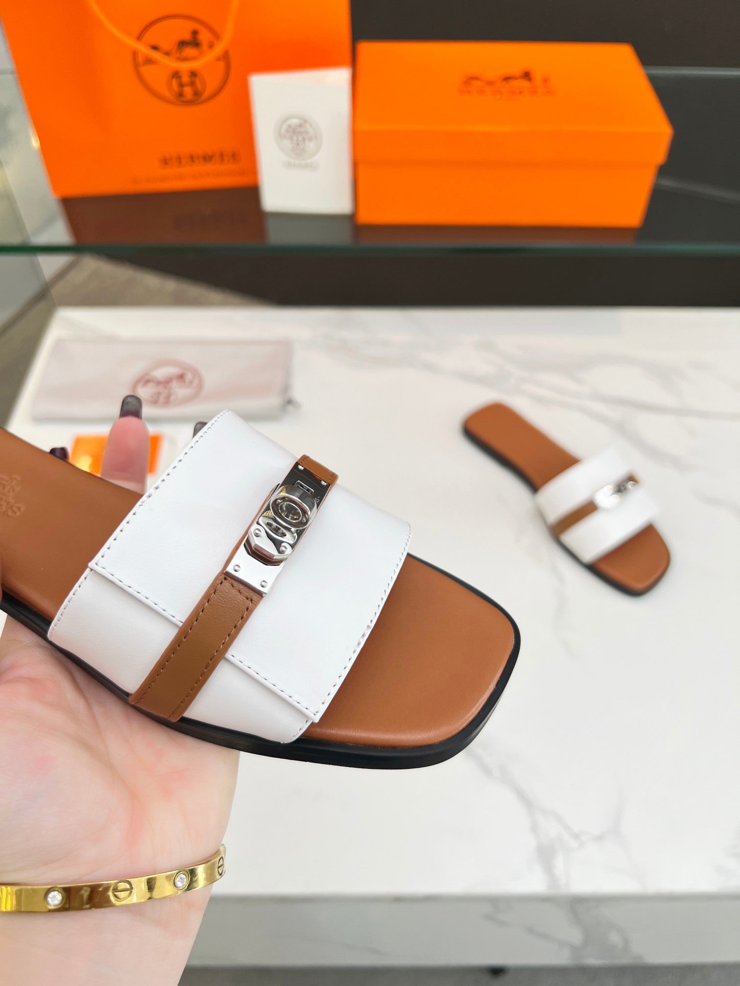 Giulia Sandal White Tan Calfskin