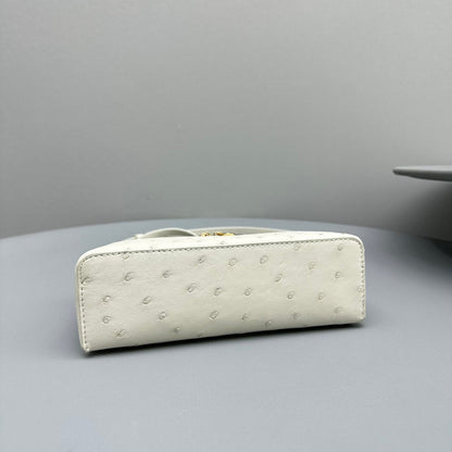 Extra Pocket L19 White Ostrich Leather Ghw