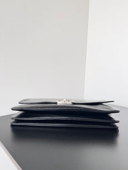 BB SOFT FLAP BAG 36 IN BLACK PEACH CALFSKIN SILVER HARDWARE