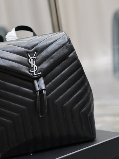 LOU BACKPACK 33 IN BLACK QUILTED CALFSKIN SILVER HARDWARE