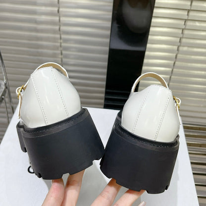 HIGH FLAT SANDALS WITH DOUBLE STRAP-DESIGN LEATHER WHITE
