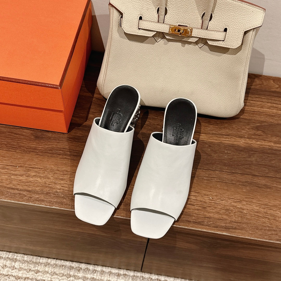 GLAM MULE 60 WHITE LAMBSKIN