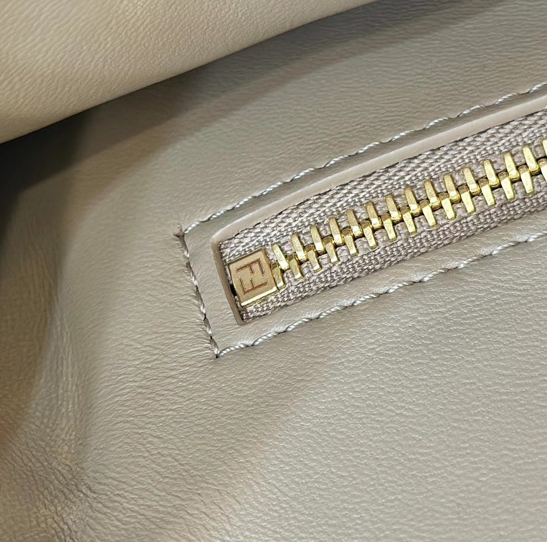 PEEKABOO 24 IN WHITE MIX BROWN INTERLACED CALFSKIN GOLD HARDWARE