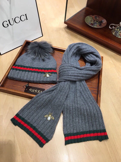 SET SCARF AND HAT IN SHARK GRAY WOOL AND CASHMERE 945024