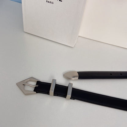 Medium Spike Belt 25mm Black Calfskin Loop Silver Silver Finishing
