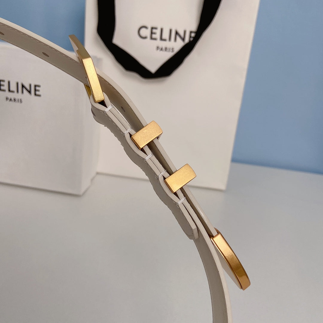 Medium Spike Belt 25mm White Calfskin Loop Gold Gold Finishing