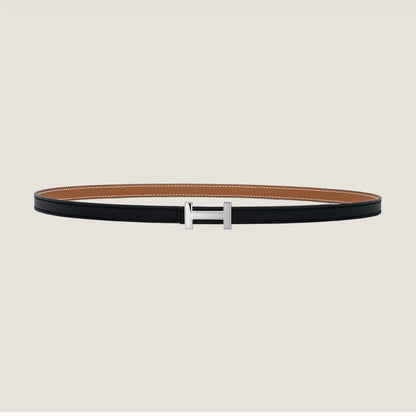 HM FOCUS BUCKLE & REVERSIBLE TAWNY BROWN AND BLACK LEATHER STRAP 13MM SILVER HARDWARE