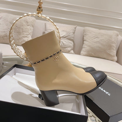 MID-HEEL ANKLE BOOTS IN TORTILLA BROWN SMOOTH CALFSKIN