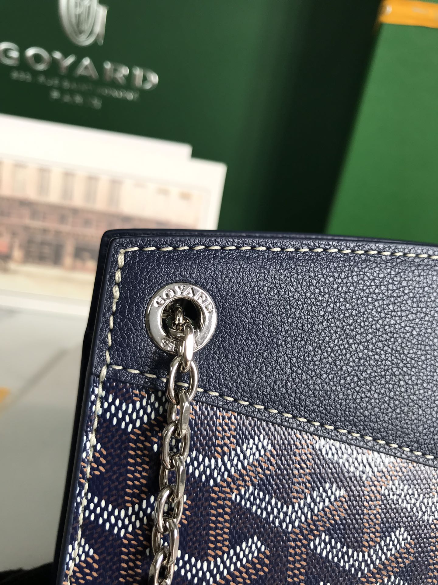 ROUETTE STRUCTURÉ MINI BAG 21 IN NAVY BLUE GOYARDINE CANVAS AND CALFSKIN