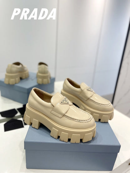 PRA BRUSHED LEATHER MONOLITH LOAFERS BEIGE