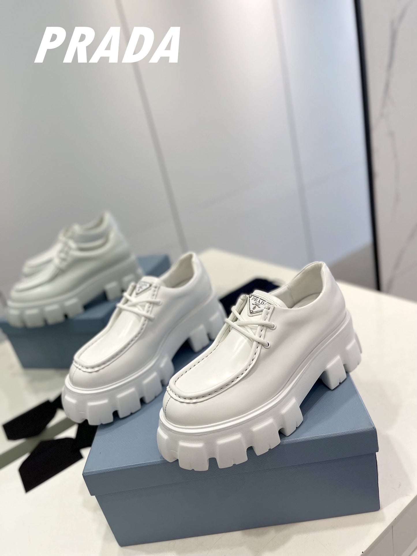 PRA MONOLITH LACE-UP LOAFERS WHITE CALFSKIN