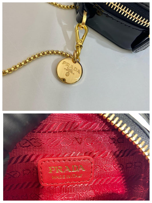 MINI HAND BAG 11 WITH GOLD STRAP IN BLACK PATENT CALFSKIN