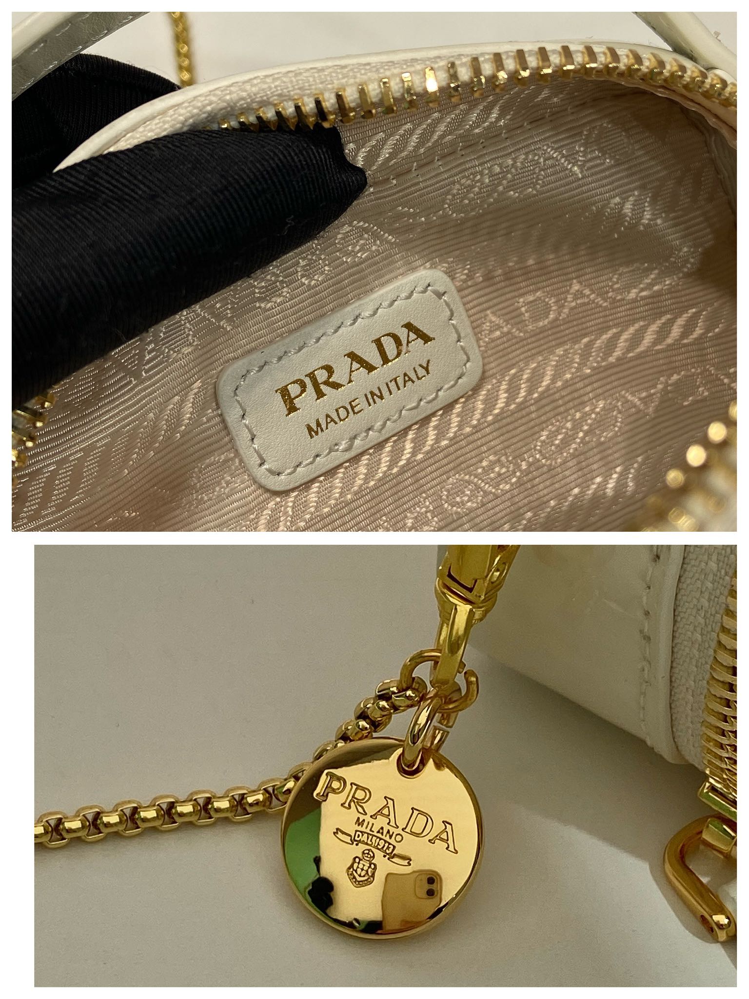 MINI HAND BAG 11 WITH GOLD STRAP IN WHITE PATENT CALFSKIN