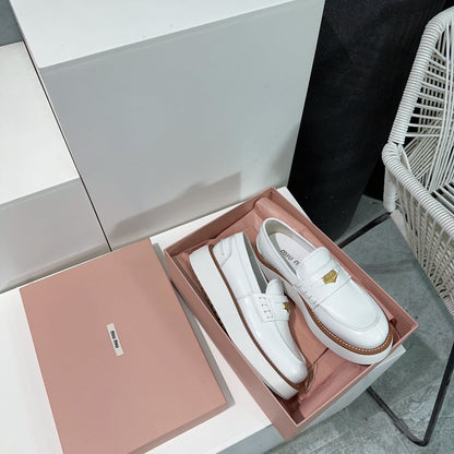 Thick-Soled Loafers Shoes White Cowhide