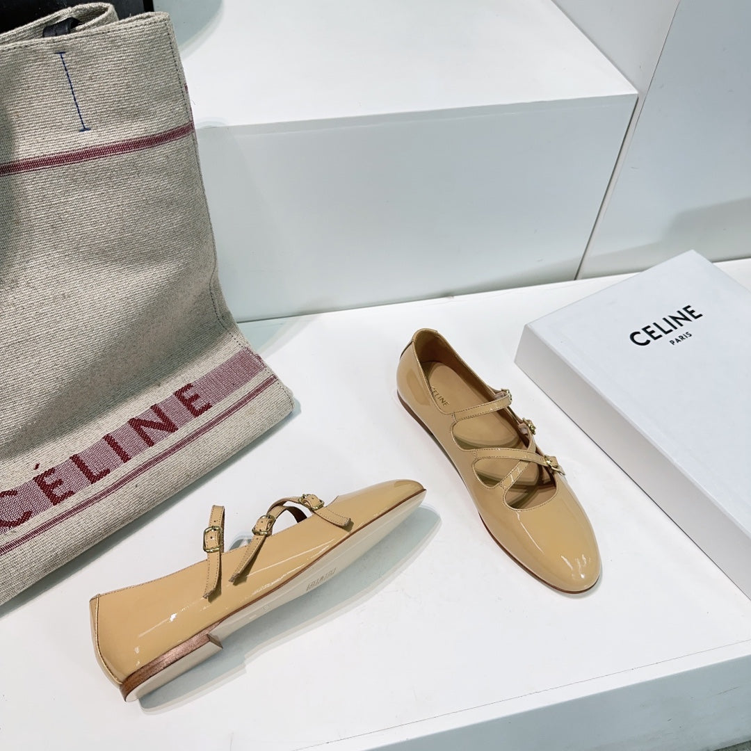 FLAT MARY JANE IN SEPIA TAN CALFSKIN