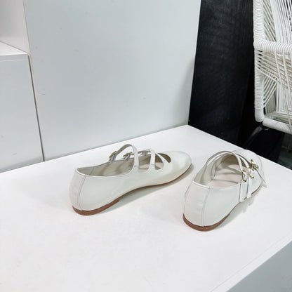 FLAT MARY JANE IN WHITE CALFSKIN