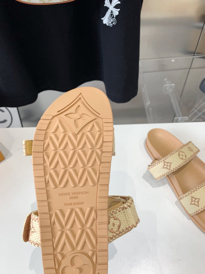 LV WOMEN SUNSET DAD SANDAL IN BEIGE MONOGRAM FABRIC MULE