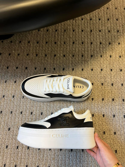 BLOCK SNEAKER WITH TRIOMPHE IN WHITE MIX BLACK CALFSKIN