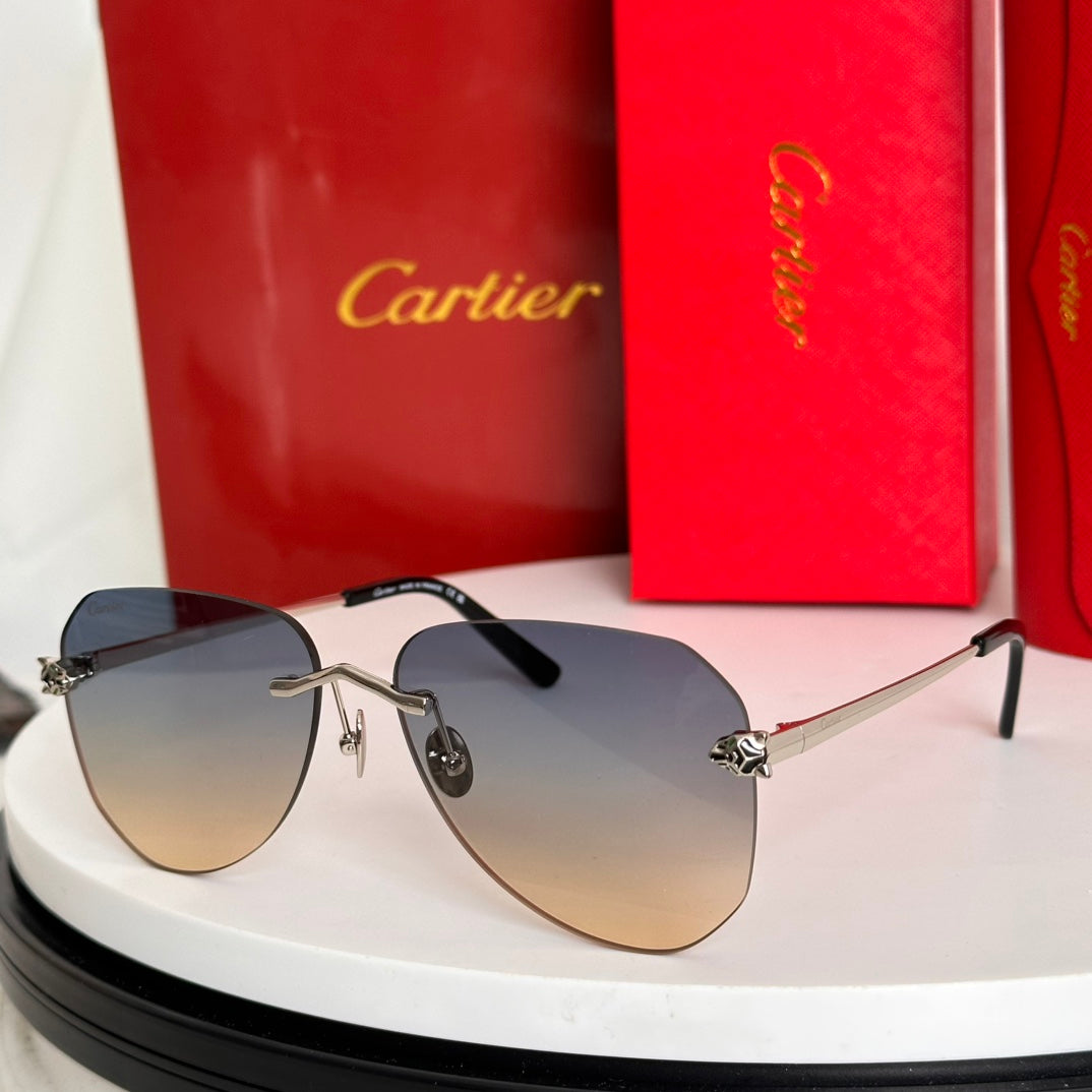 PANTHÈRE RIMLESS AVIATOR FRAME SUNGLASSES CT0502S IN METAL